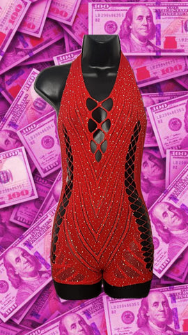 Red V Cut Romper
